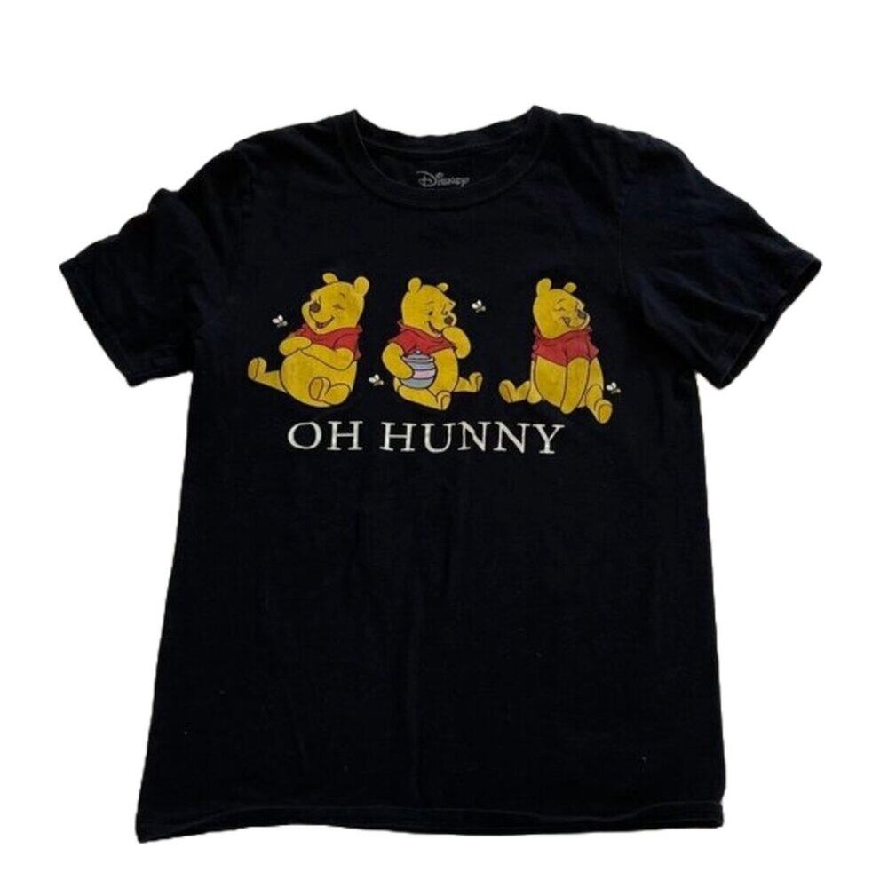 Disney Black "Oh Hunny" Winnie the Pooh T-Shirt, Bees, Honey Pot, Unisex S